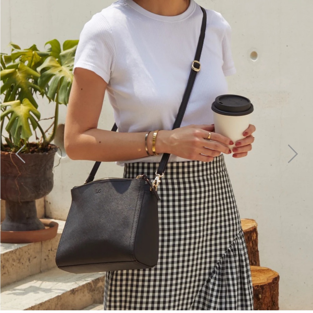 Lo & Sons Pearl Black Saffiano Leather Gold Hardware Grey Interior Crossbody